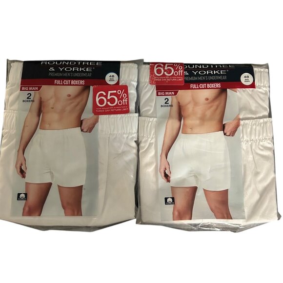 Roundtree & Yorke Men Full-Cut Boxers 2-Pack Big Man 48 100% Combed Cotton White - Picture 1 of 3